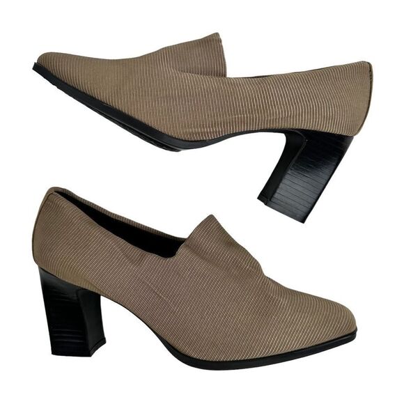 Vintage 90s Aerosoles Ankle Pumps Textured Fabric Heeled Loafer Shoes - Picture 1 of 8